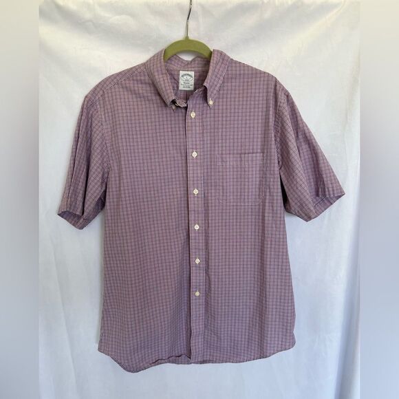 Brooks Brothers Regent Fit Button Down Short Sleeve L Blue and Red Plaid - Picture 1 of 5